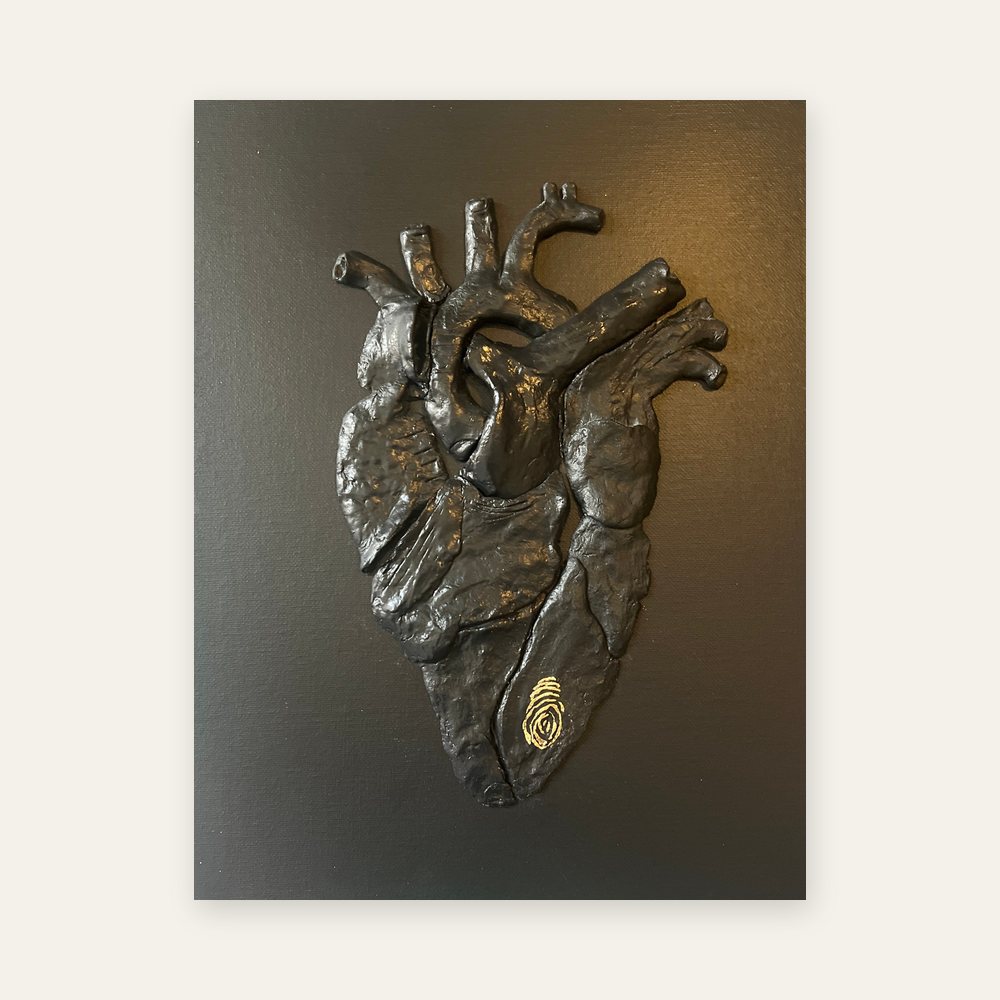 Heart, sculpted — Mixed media & gold leaf on canvas · [Year]
